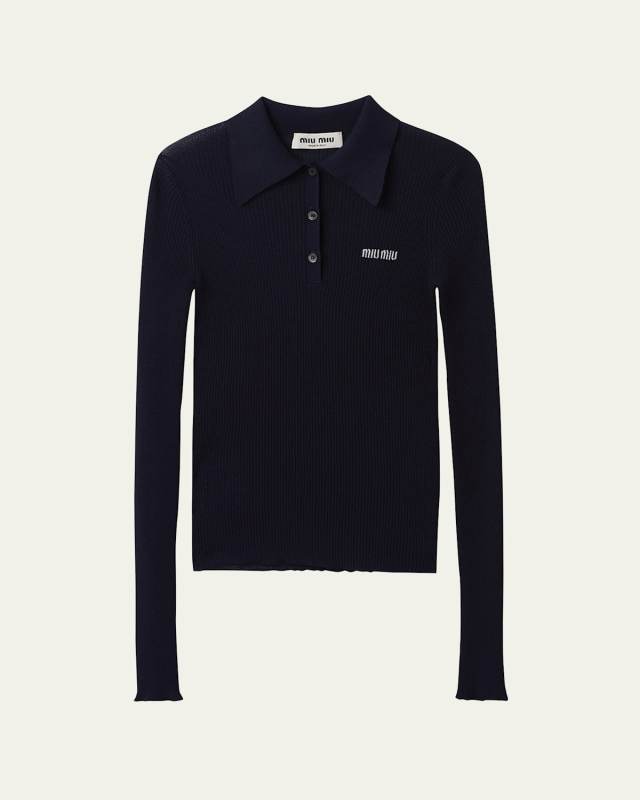 Logo-Intarsia Cashmere Ribbed Polo Shirt