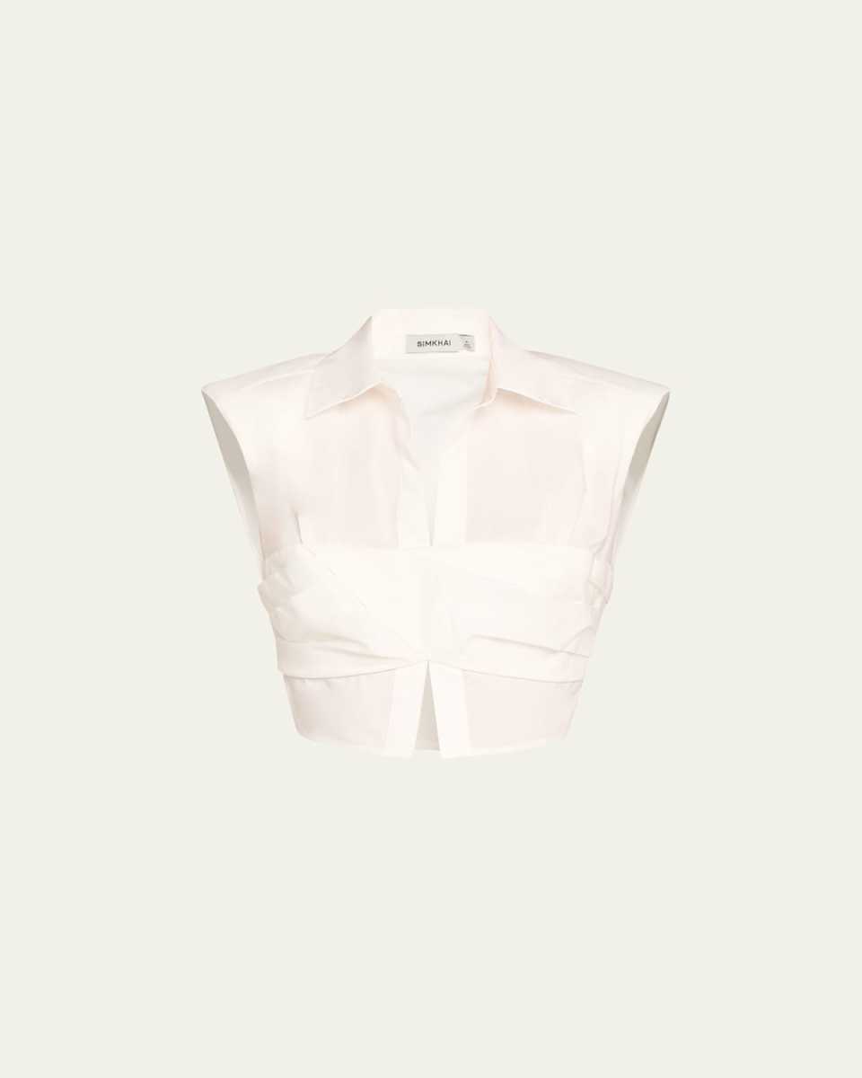 Emie Cropped Box-Sleeve Cotton Poplin Top