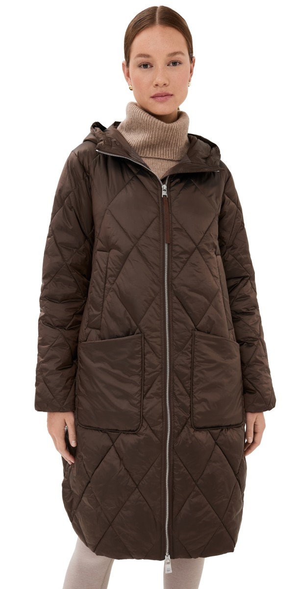 Varley Frisco Long Quilt Jacket Coffee Quartz Metallic