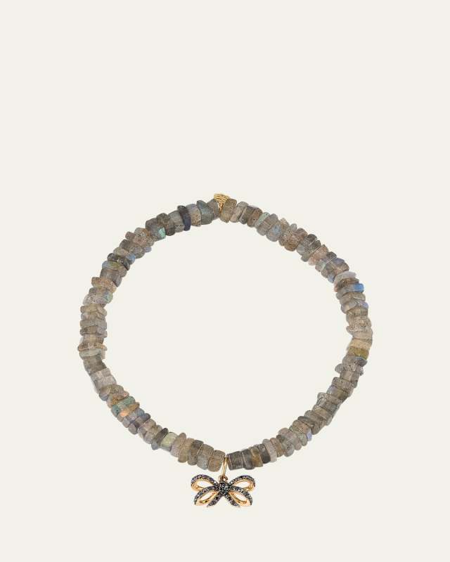 14K Pave and Labradorite Bracelet with Double Bow Charm