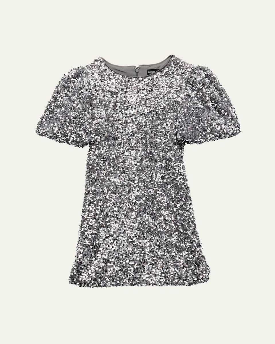 Girl's Giselle Sequin Puff Sleeve Dress, Size 6-12