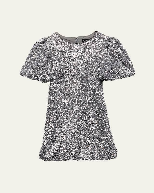 Girl's Giselle Sequin Puff Sleeve Dress, Size 6-12