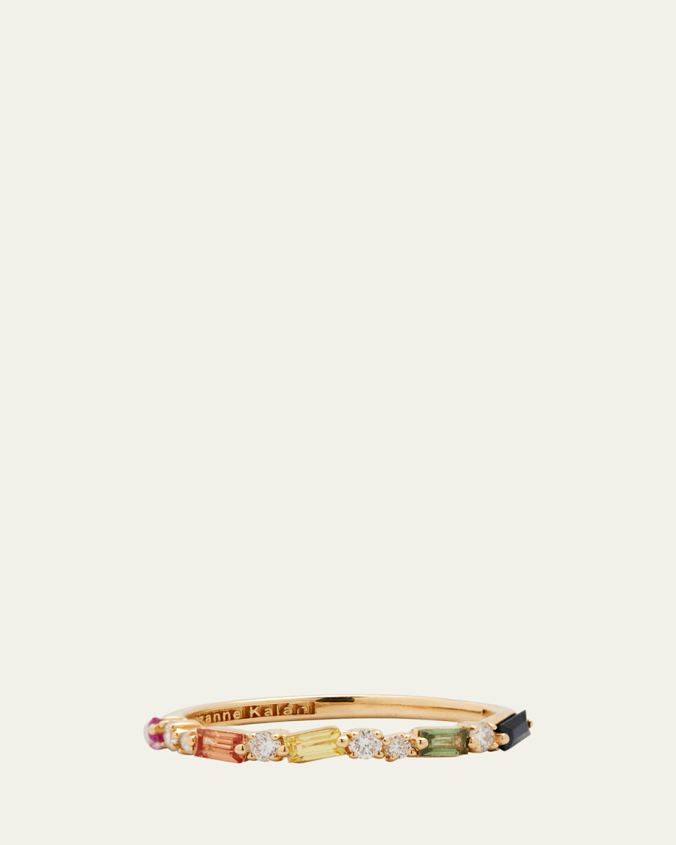 Rainbow Sapphire & Diamond Half Eternity Band Ring