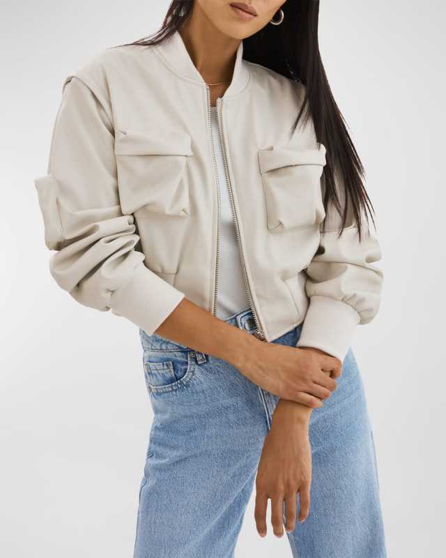 Xaia Faux-Leather Cropped Convertible Bomber Jacket