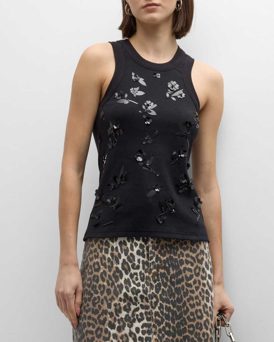 Embellished Rib-Jersey Tank Top