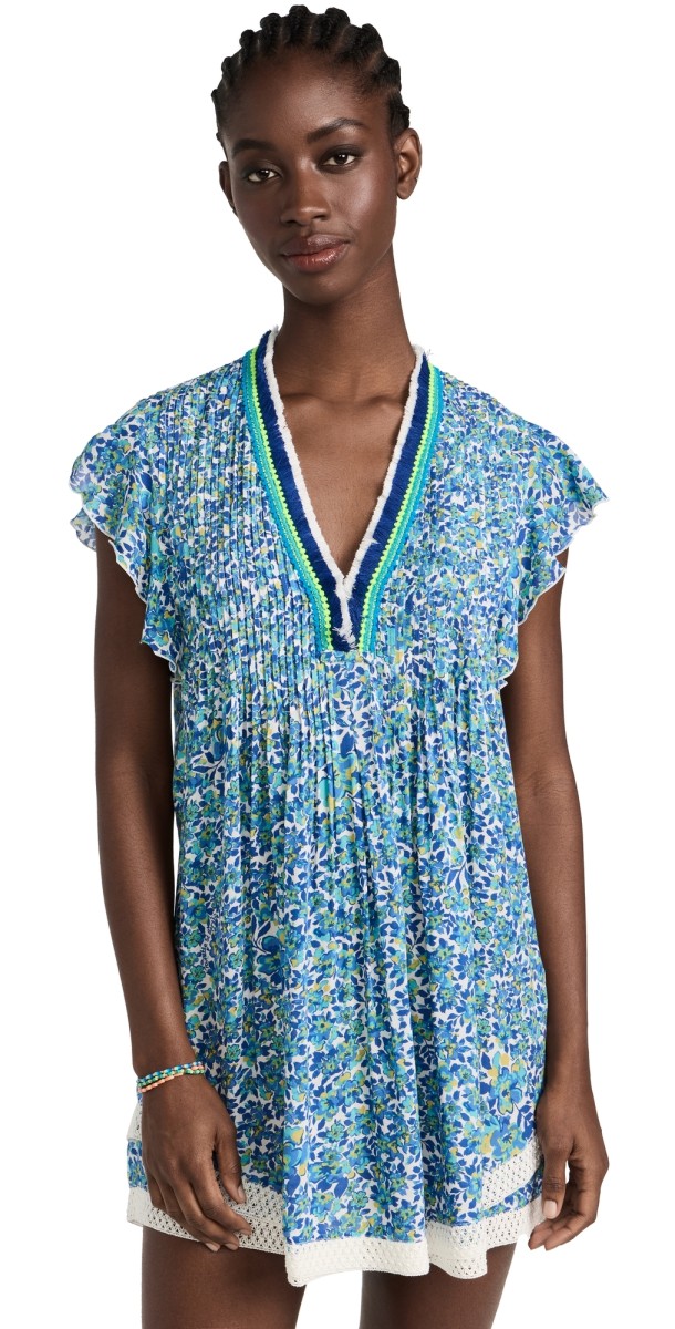 Poupette St Barth Sasha V Mini Dress Blue Net