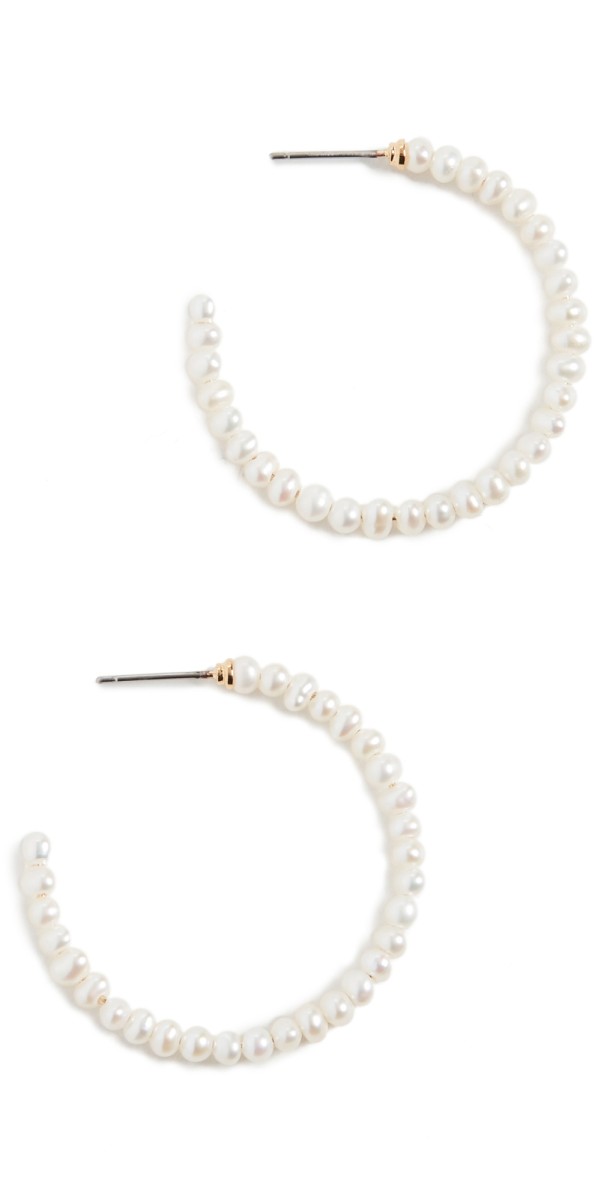 Lele Sadoughi Freshwater Pearl Medium Hoops Pearl