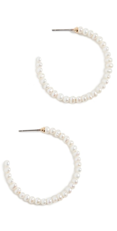 Lele Sadoughi Freshwater Pearl Medium Hoops Pearl