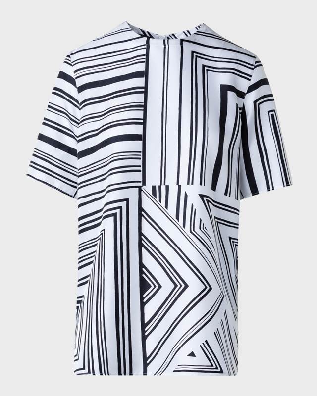 Lizzis Lines Print Silk Twill Blouse