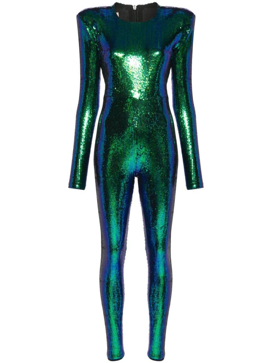 shoulder-pads sequin jumpsuit