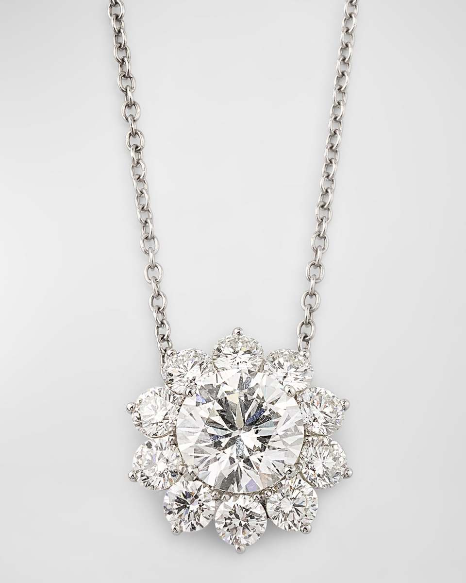Estate Platinum Diamond Cluster Pendant Necklace