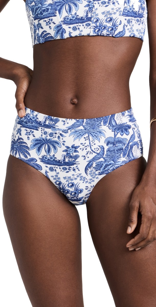 STAUD Devon High Rise Bikini Bottoms Blue Toile
