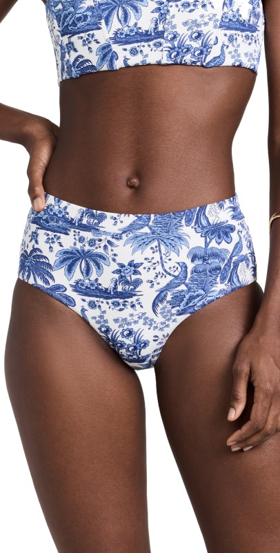 STAUD Devon High Rise Bikini Bottoms Blue Toile