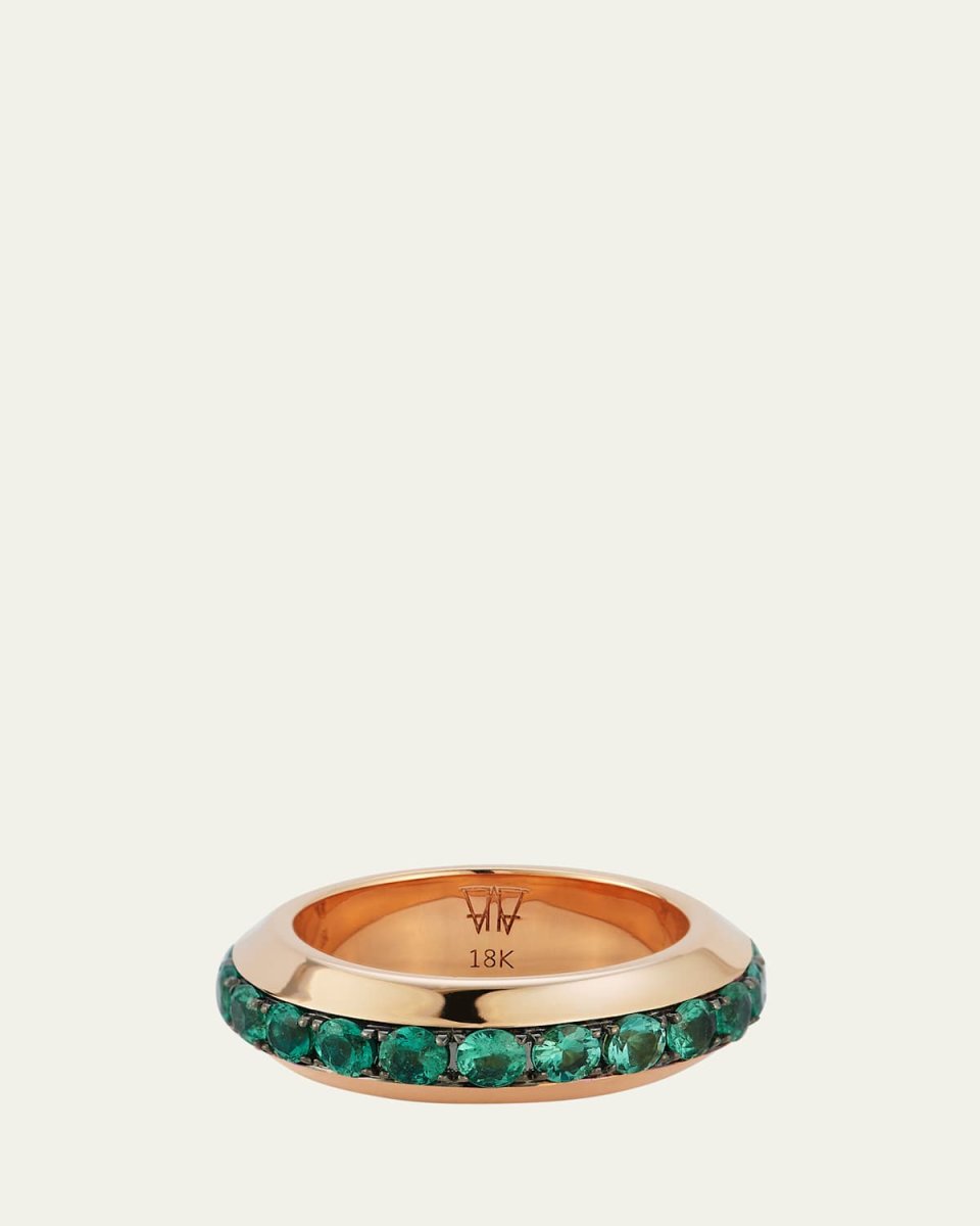 18K Yellow Gold and Green Emerald Angled Band Ring, 7mm, Size