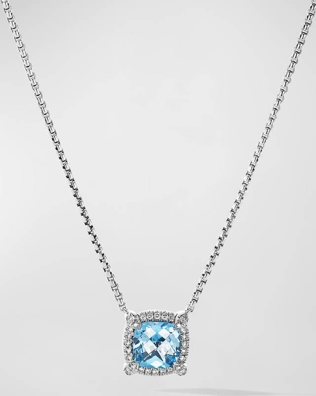 7mm Chatelaine Pendant Necklace with Gemstone and Diamonds in Silver