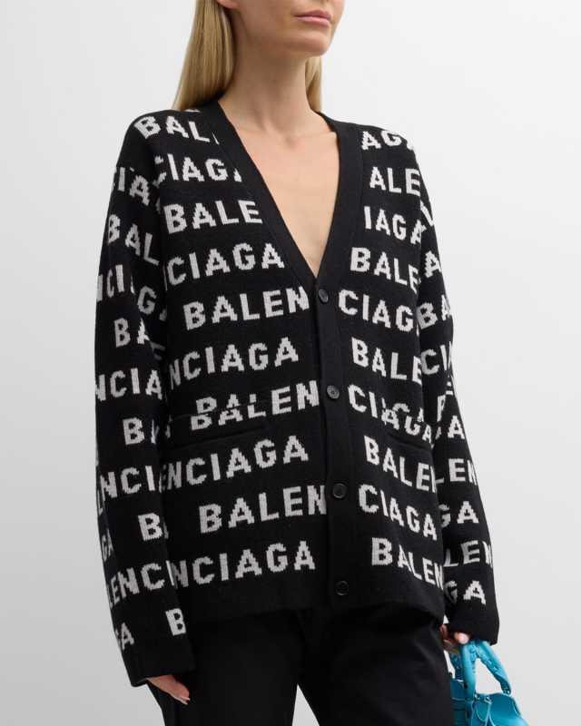 Oversized Horizontal Logo Wool Cardigan