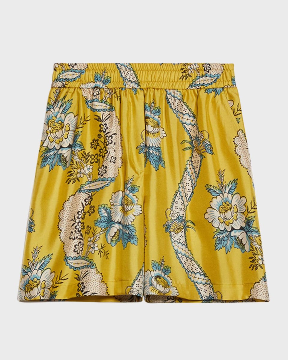 Tracia Floral-Print Silk Bermuda Shorts