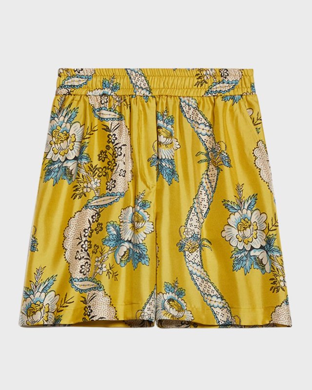 Tracia Floral-Print Silk Bermuda Shorts