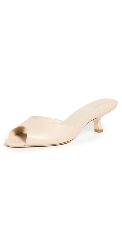Reformation Winne Kitten Heel Mules Almond Leather