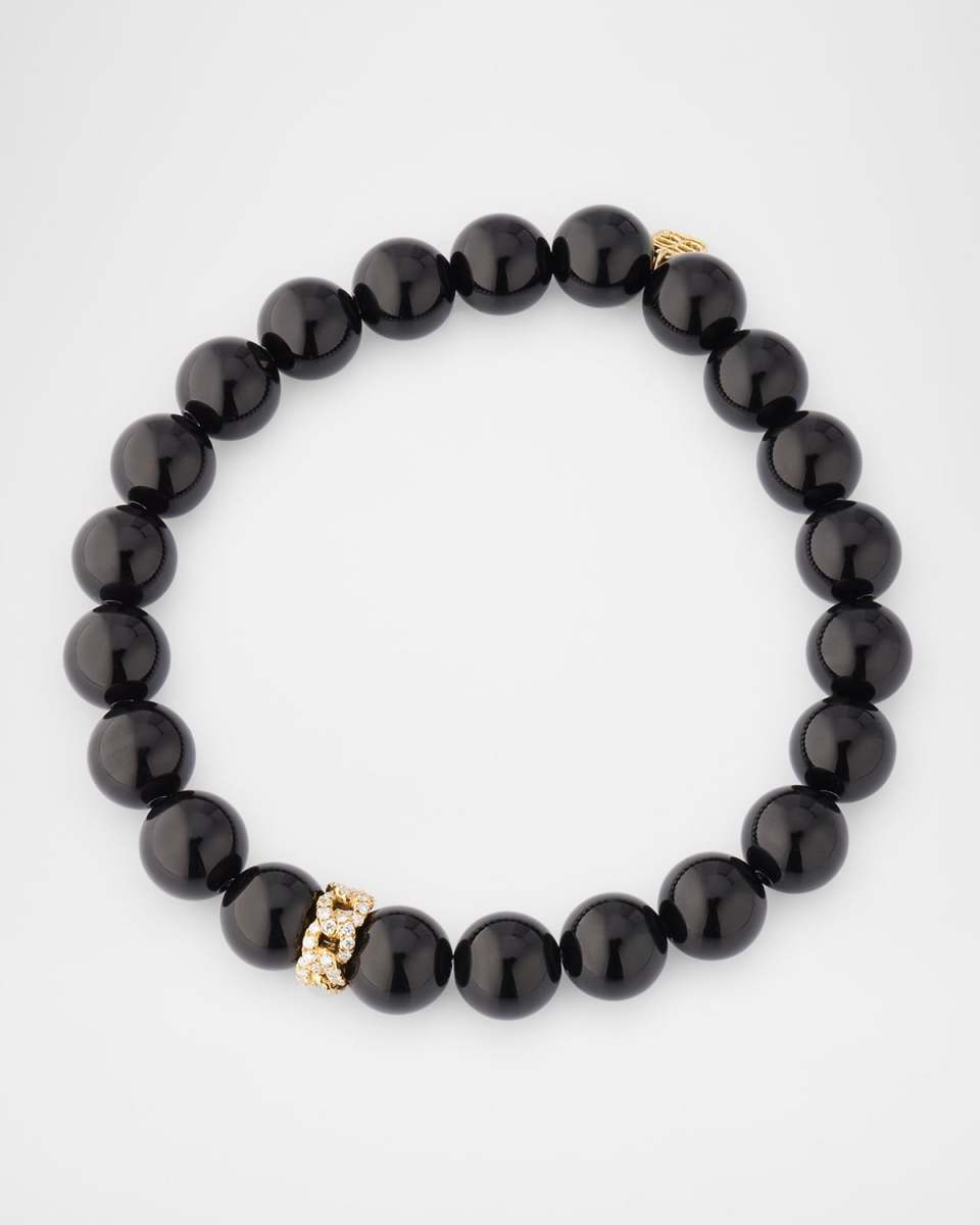 8mm Pave Link Rondelle and Onyx Bead Bracelet