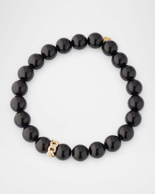 8mm Pave Link Rondelle and Onyx Bead Bracelet