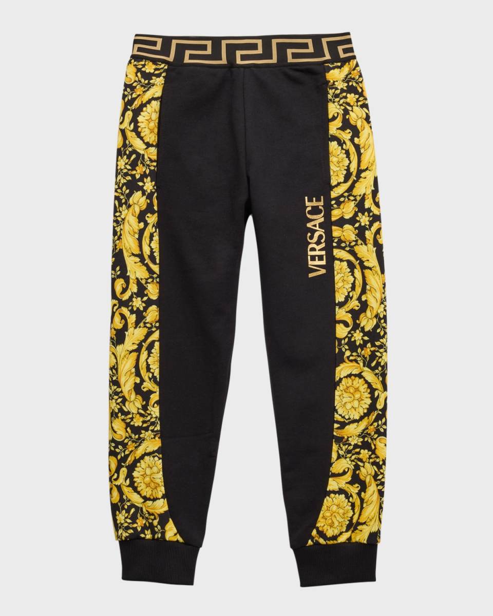 Boy's Logo-Print Barocco Trim Sweat Pants, Size 4-