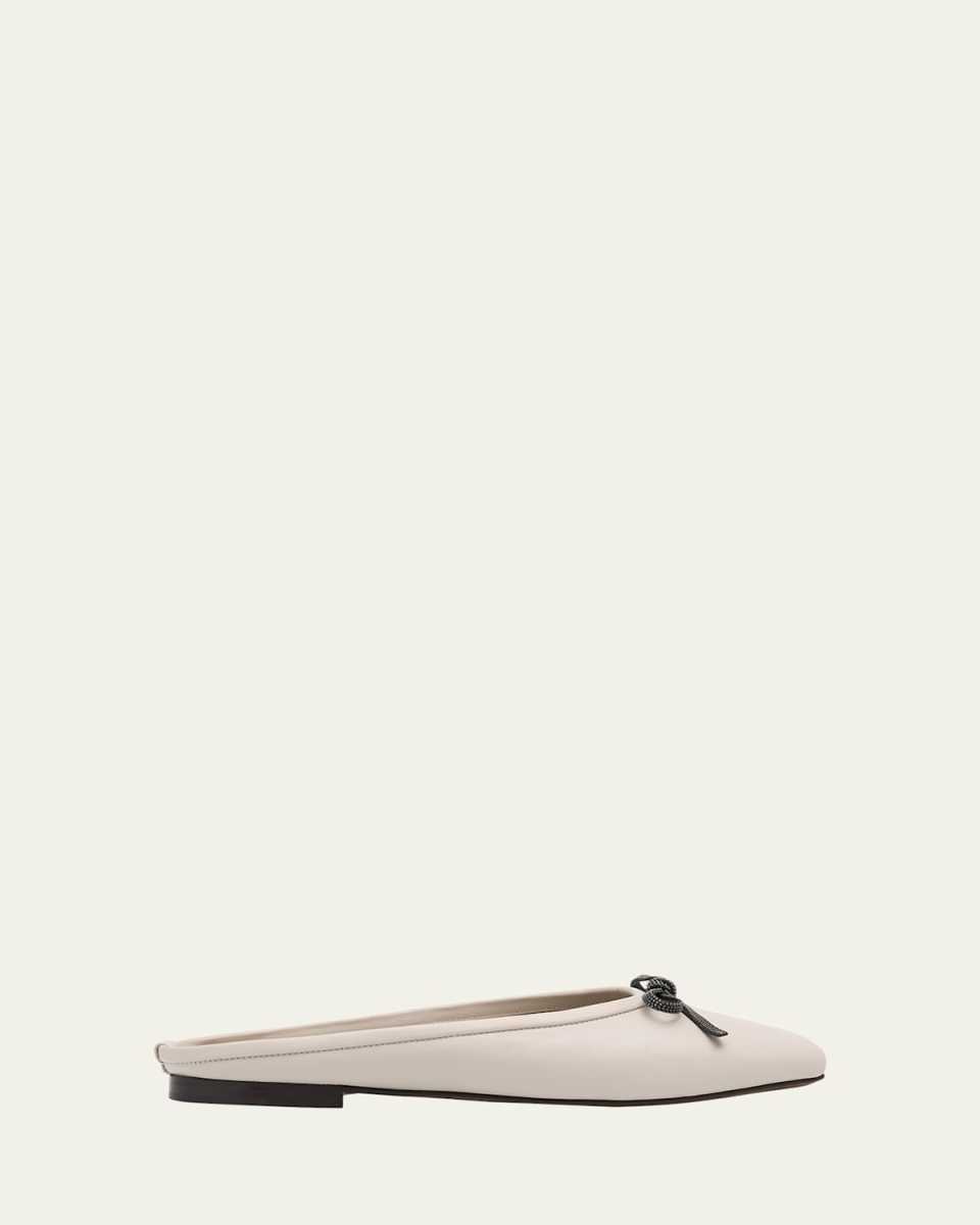 Leather Monili Bow Ballerina Mules