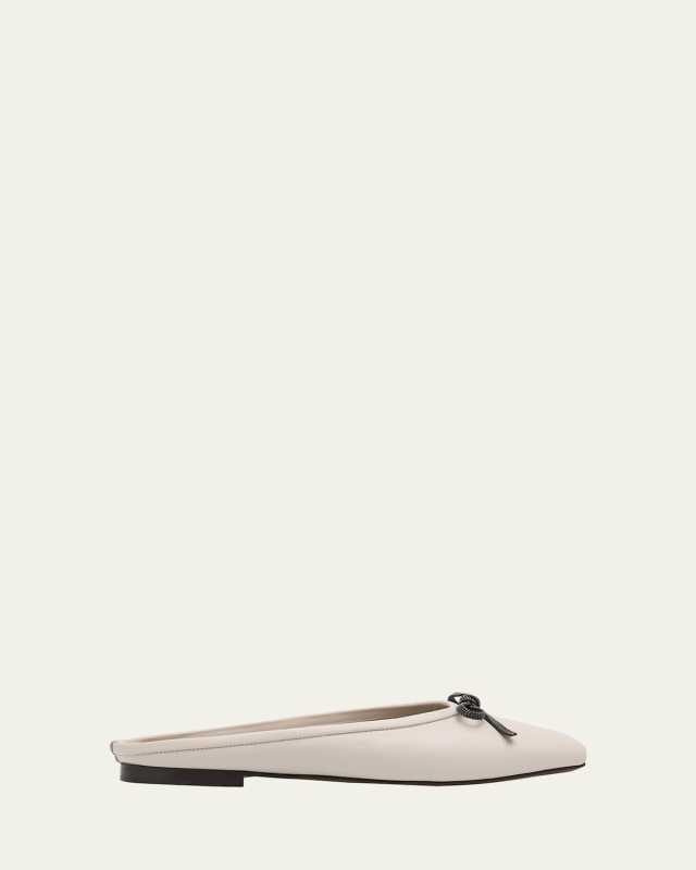 Leather Monili Bow Ballerina Mules