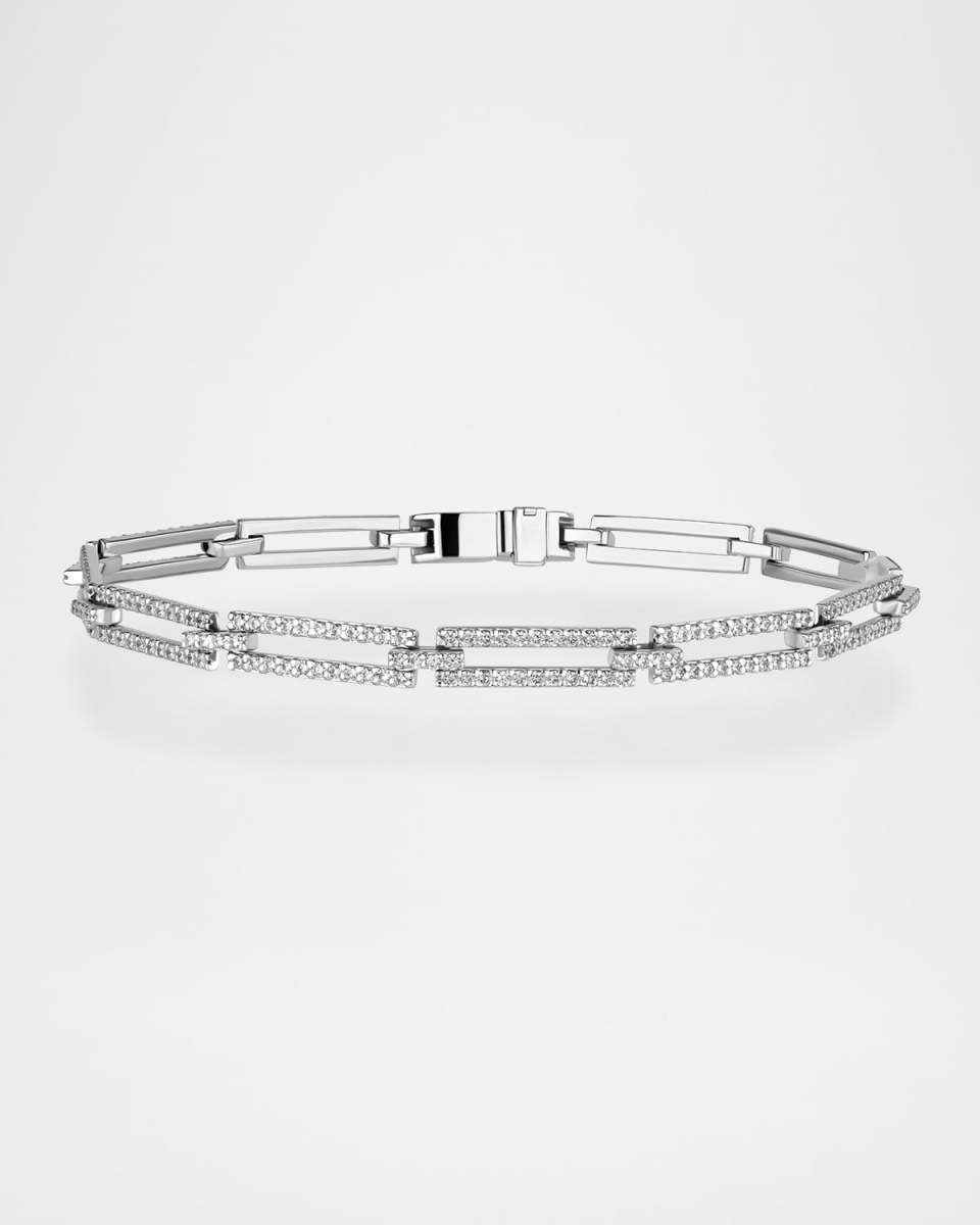 14K White Gold Flawless Skinny Tag Link Moveable Bracelet with Diamonds