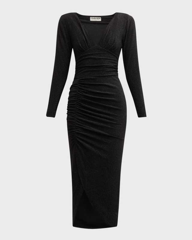 Ruched Shimmer Bodycon Midi Dress