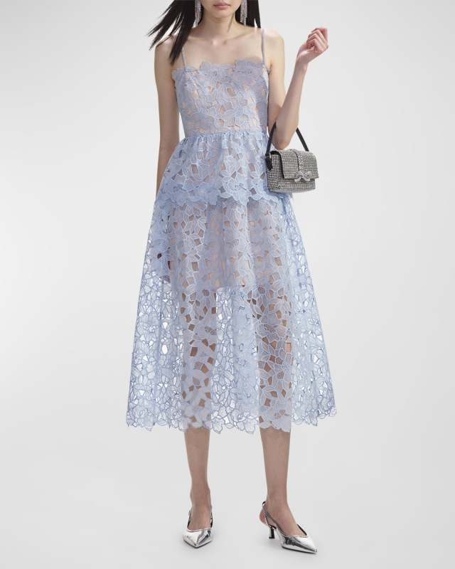Organza Lace Tiered Midi Dress