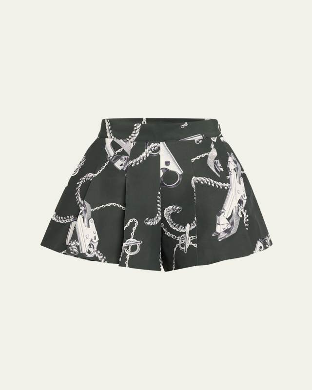 Pleated Chain Print Shorts