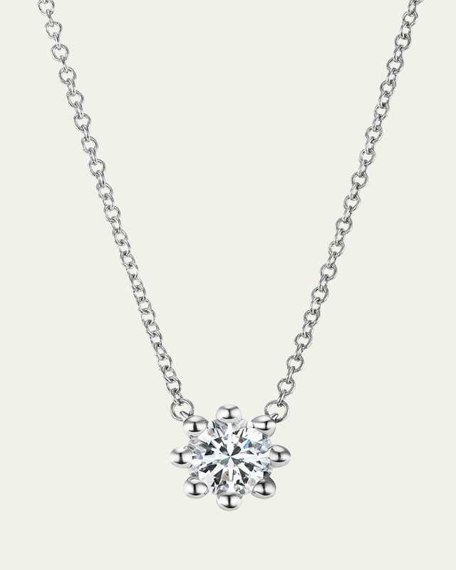 Beaded 18K Recycled White Gold and Lab Grown Diamond Medium Pendant Necklace