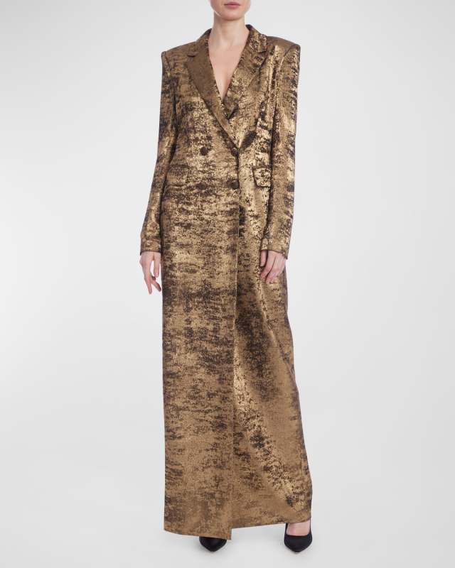 Foiled Double-Breasted Maxi Coat