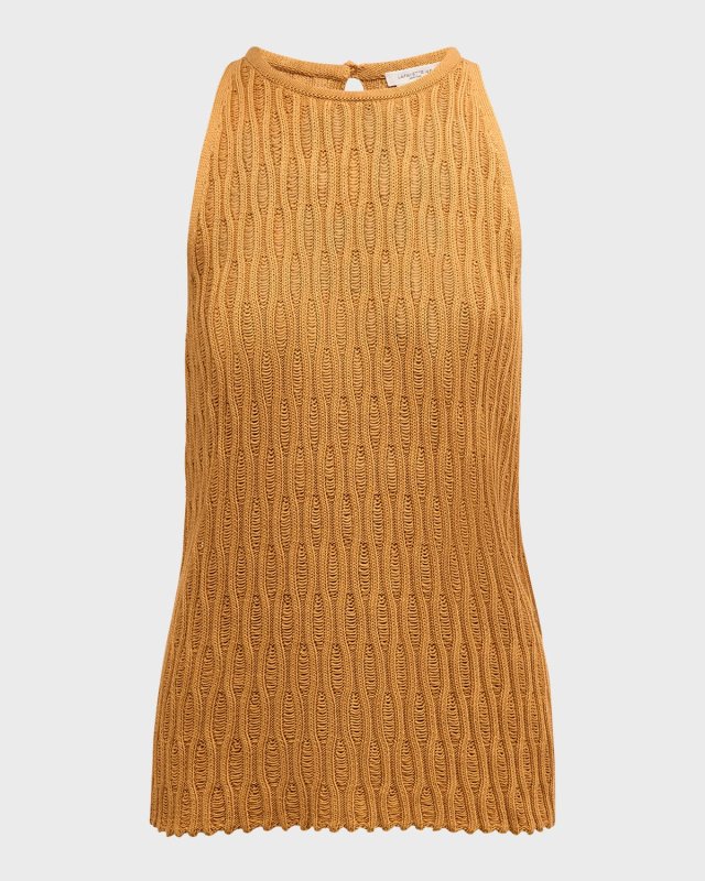 Honeycomb-Knit Halter Cotton-Silk Tank