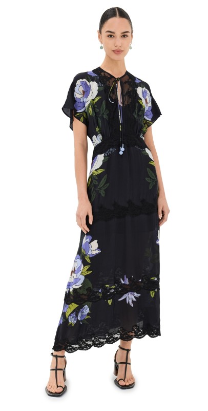 FARM Rio Soft Garden Black Laces Short Sleeve Maxi Dress Soft Garden Black