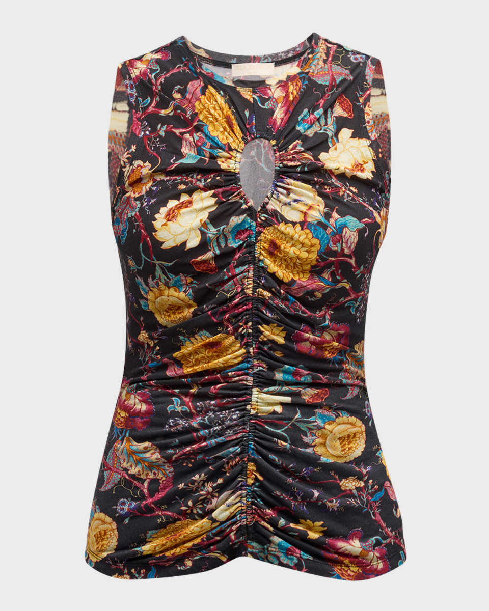 Gabi Cutout Gathered Jersey Tank Top