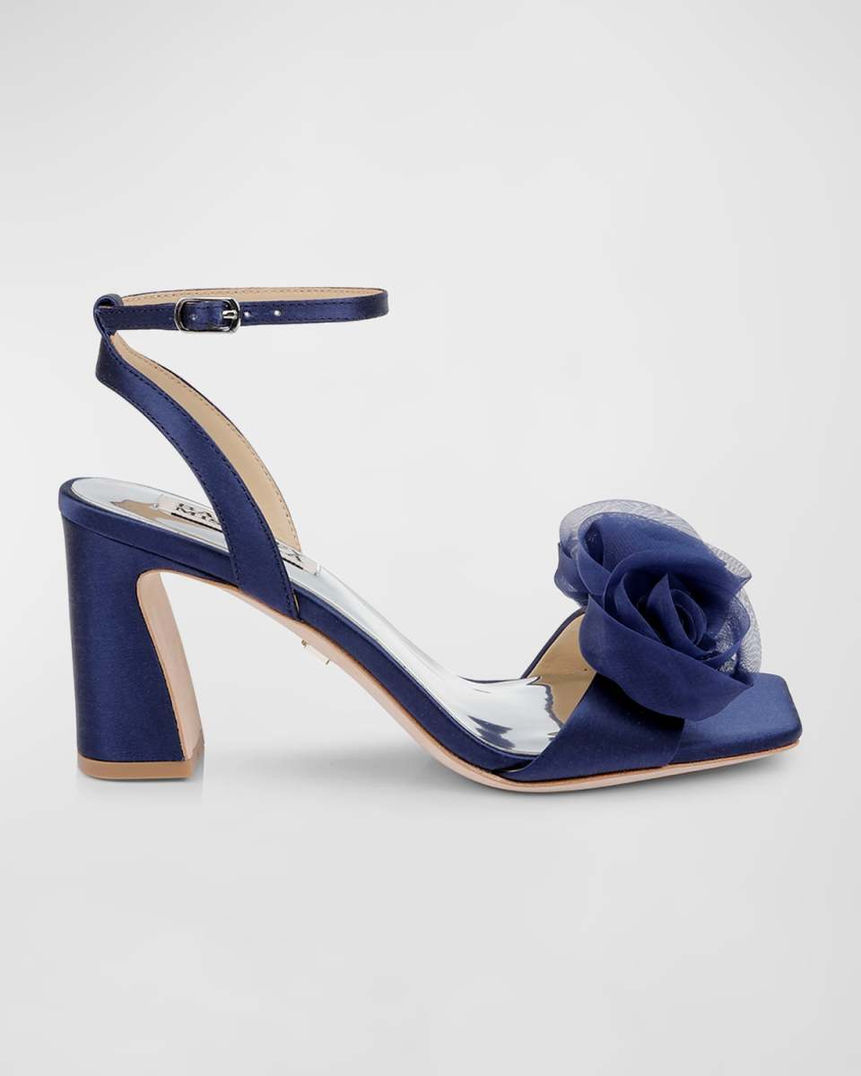 Carli Satin Tulle Rose Ankle-Strap Sandals