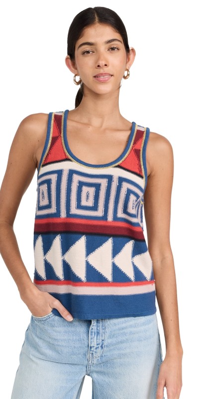 Raquel Allegra Kobo Tank Denim Blue/Tomato