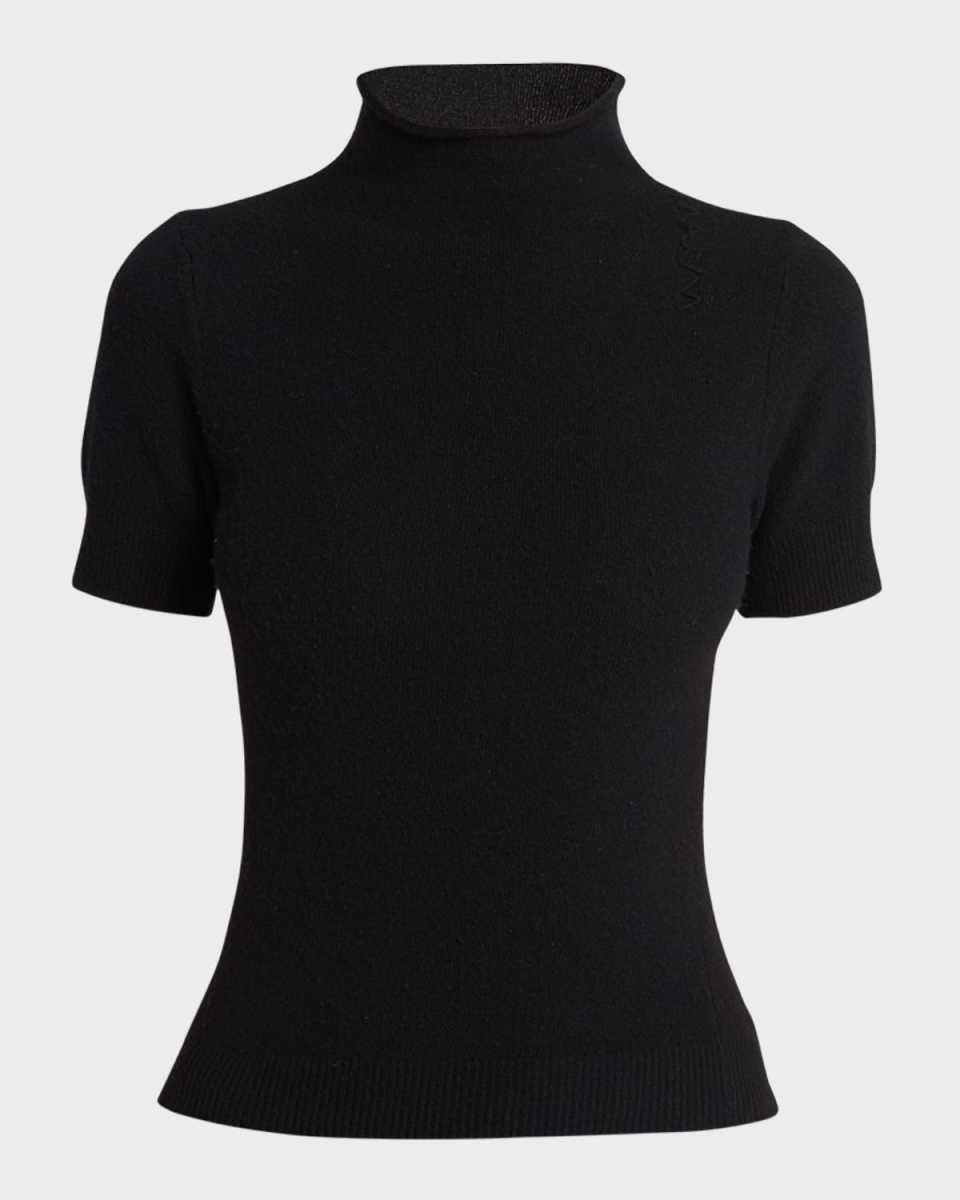 Turtleneck Short-Sleeve Wool-Cashmere Sweater