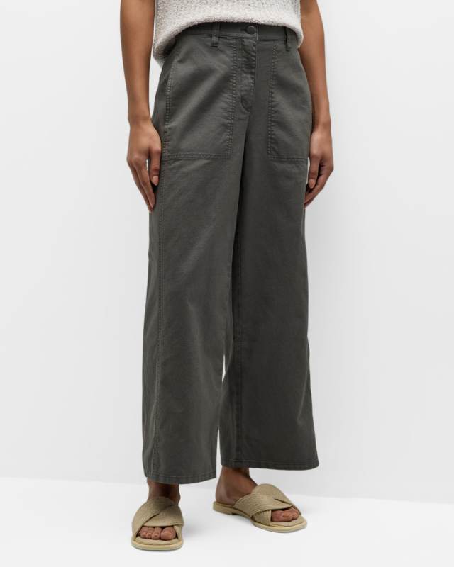 Petite Cropped Wide-Leg Hemp-Cotton Pants