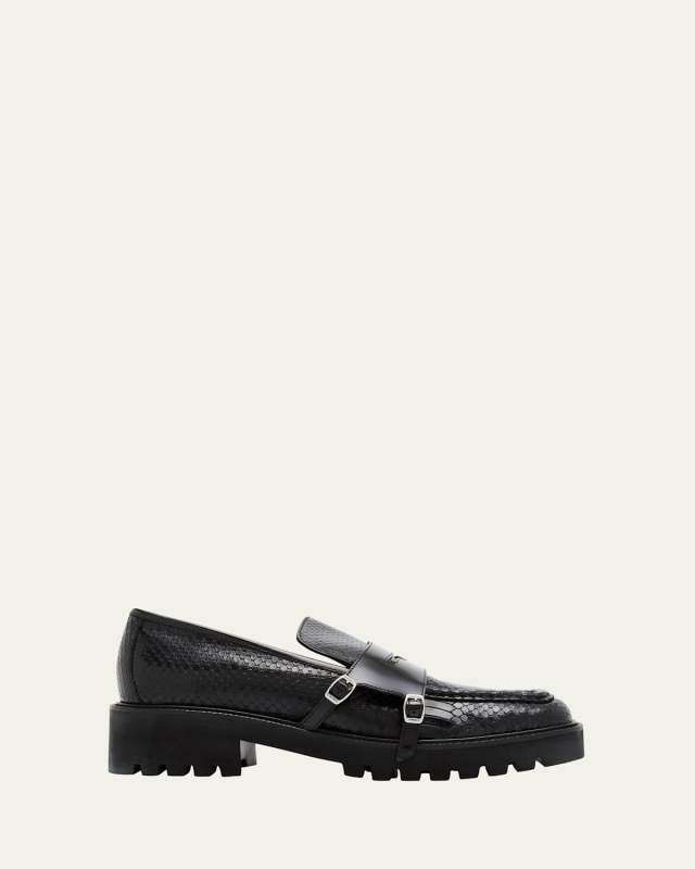Manchester Double-Monk Embossed Loafers