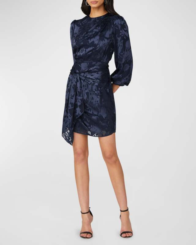 Sunday Tie-Waist Floral Jacquard Mini Dress