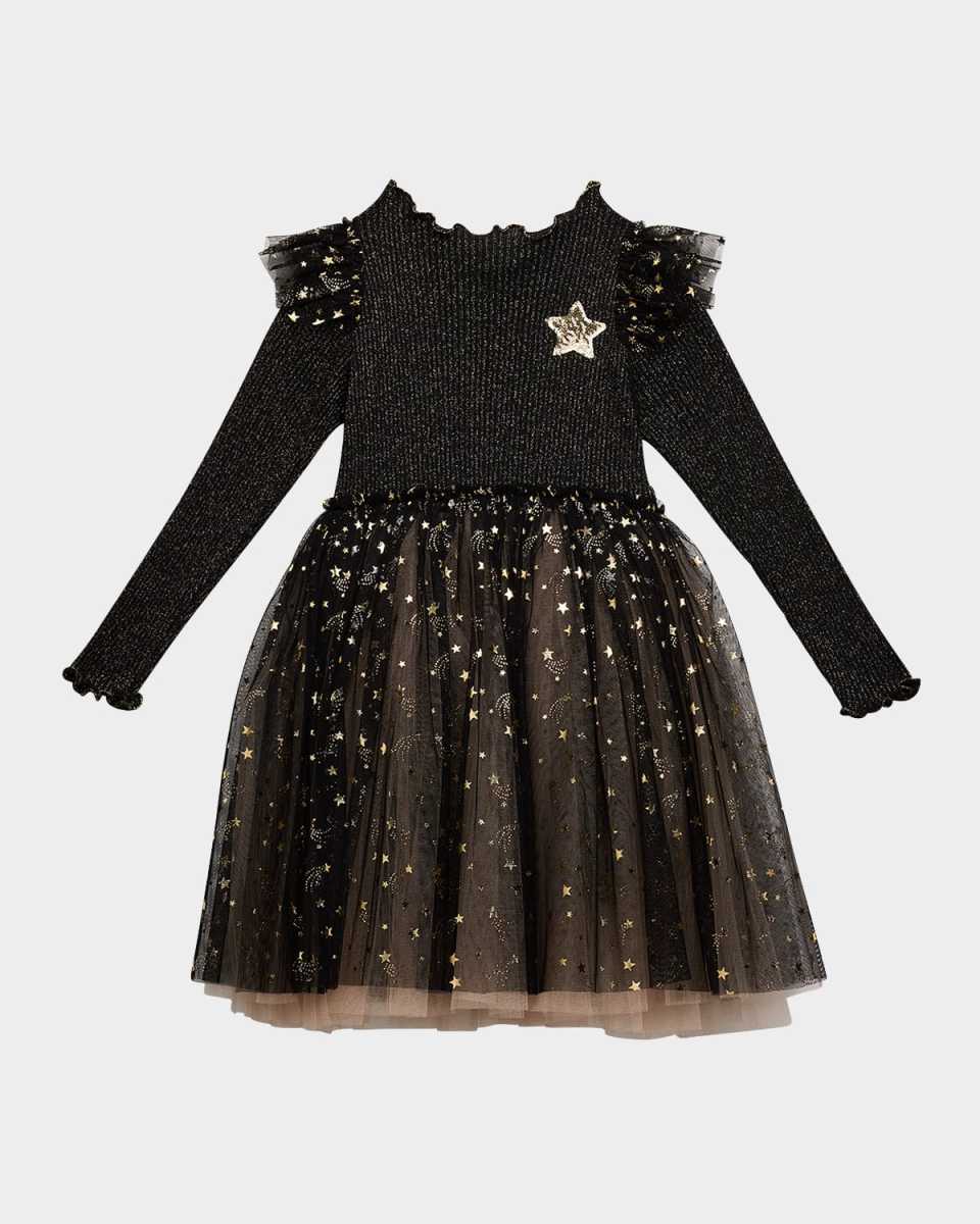 Girl's Golden Star Frill Tutu Dress, Size 12M-10
