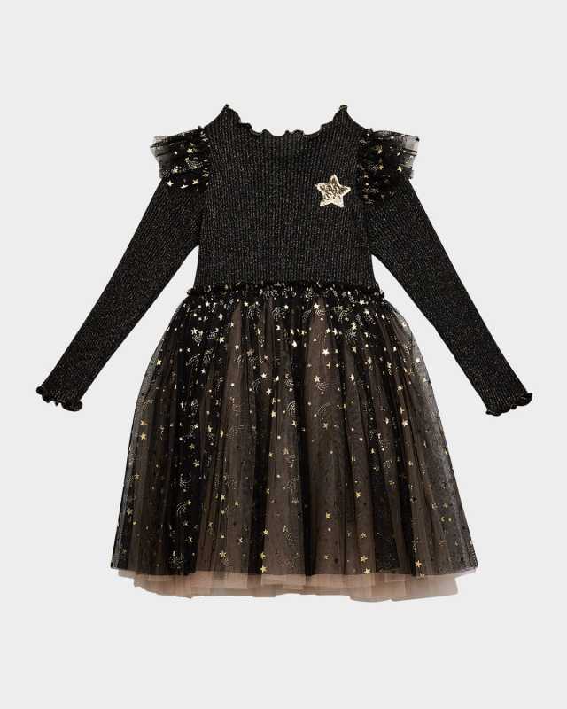 Girl's Golden Star Frill Tutu Dress, Size 12M-10
