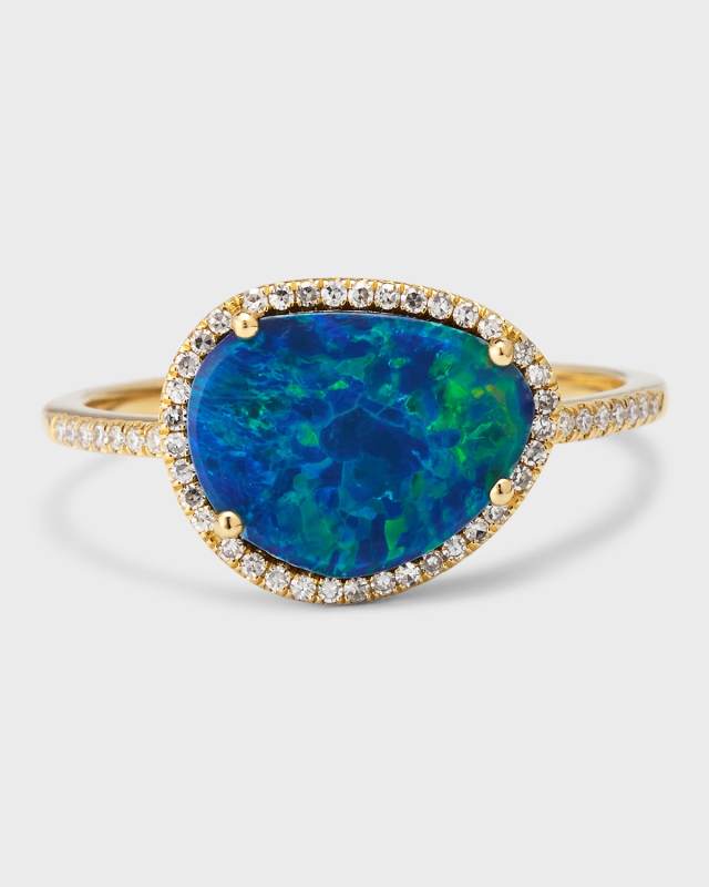 14K Gold Diamond Opal Ring, Size