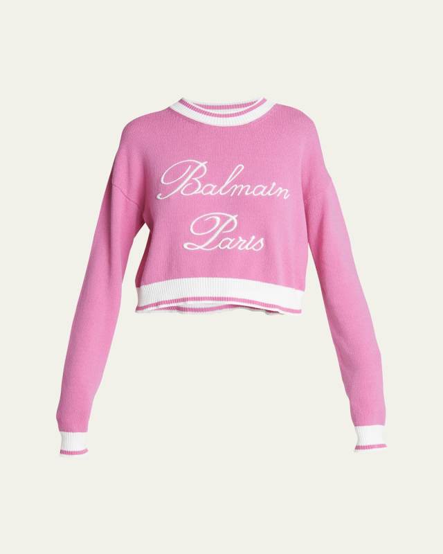 Cropped Knit Sweater with Logo Detail