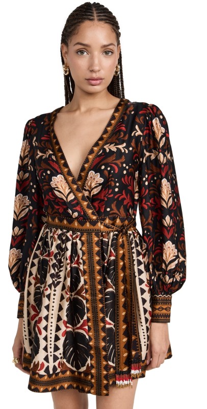 FARM Rio Tapestry Garden Multicolor V Neckline Mini Dress TAPESTRY GARDEN MULTICOLOR