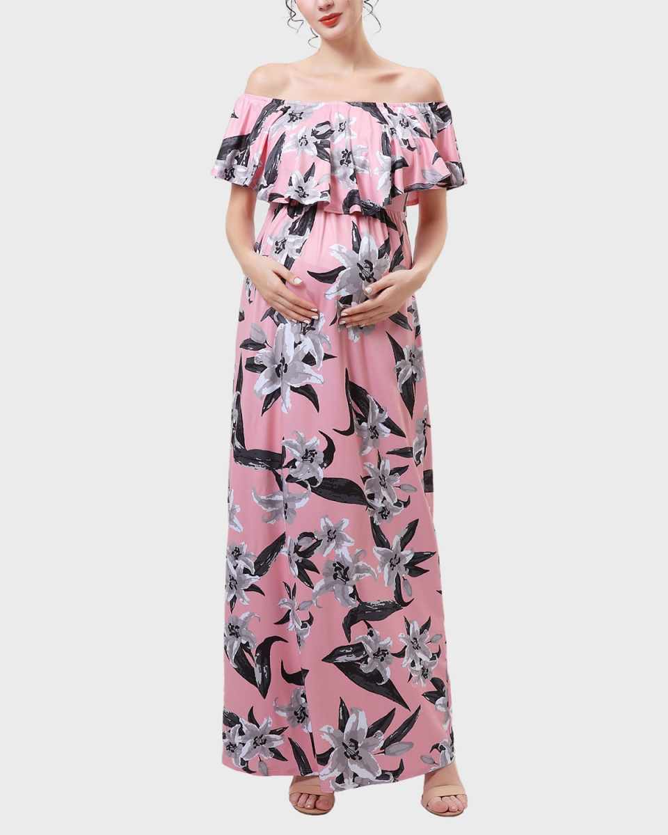 Maternity Clara Floral Off-Shoulder Maxi Dress