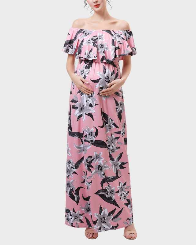 Maternity Clara Floral Off-Shoulder Maxi Dress